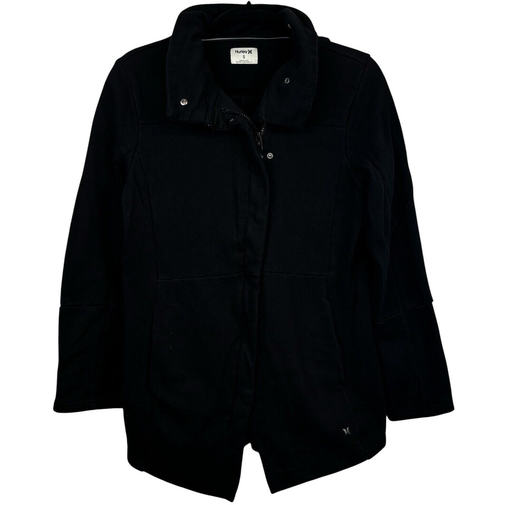Hurley Jacket Sweatshirt Full Zip / Snap Removable Hood Black Women's Size Small